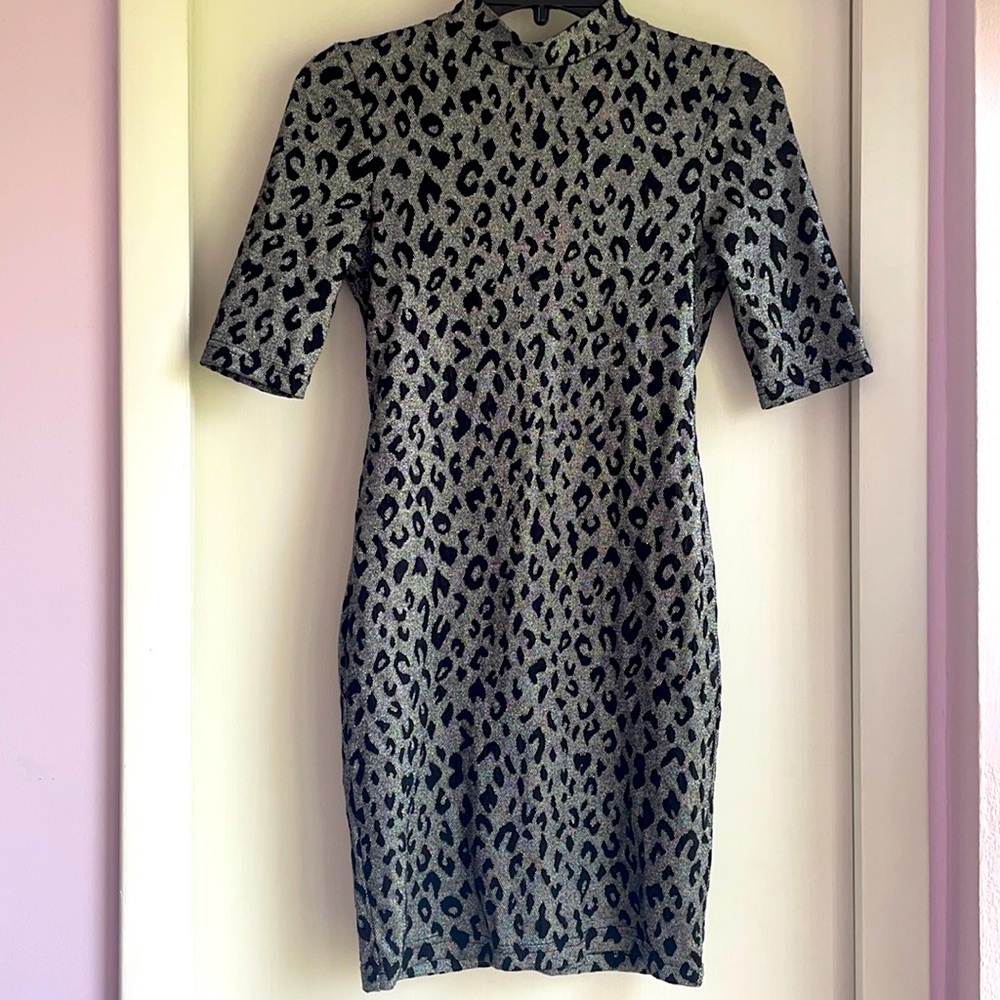 TOPSHOP Leopard print silver dress US4